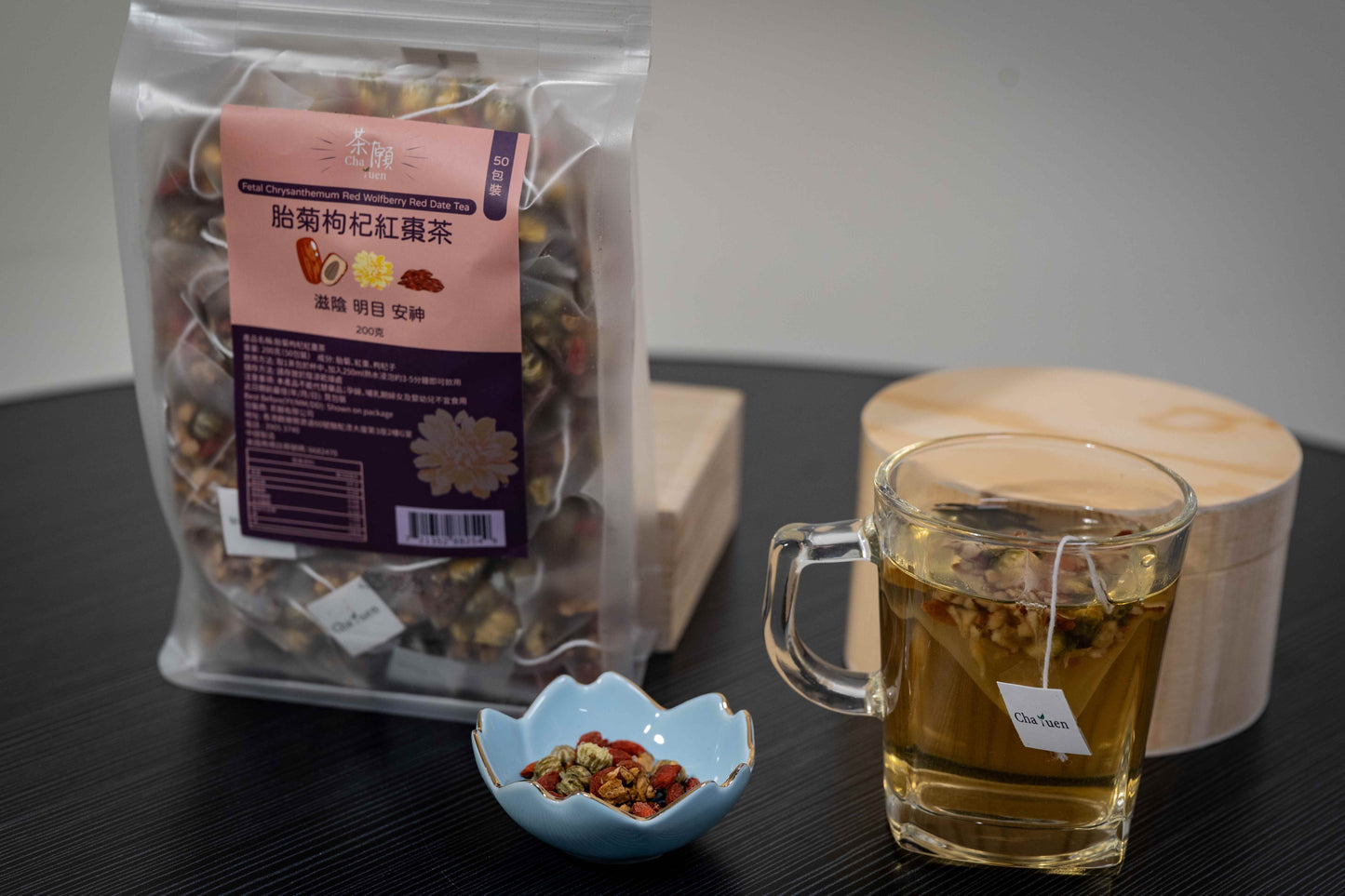 Cha Yuen – 50pcs Fetal Chrysanthemum Red Wolfberry Red Date Tea Promoting Vision Health and Enhancing Relaxation